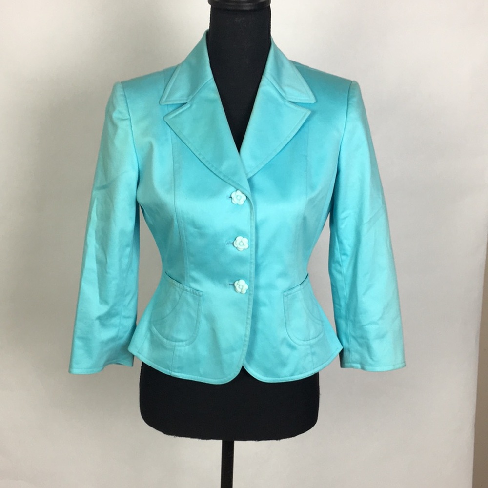Tahari Woman’s Arthur S. Levine Blazer Aqua Sz 4p - Picture 1 of 7
